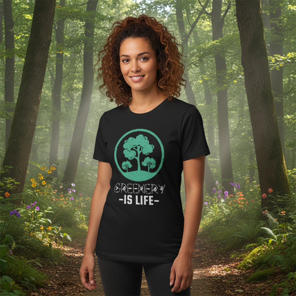 Unisex Gardening Tee With Circular Tree Emblem Print On Front Featuring Nature Themed Artwork