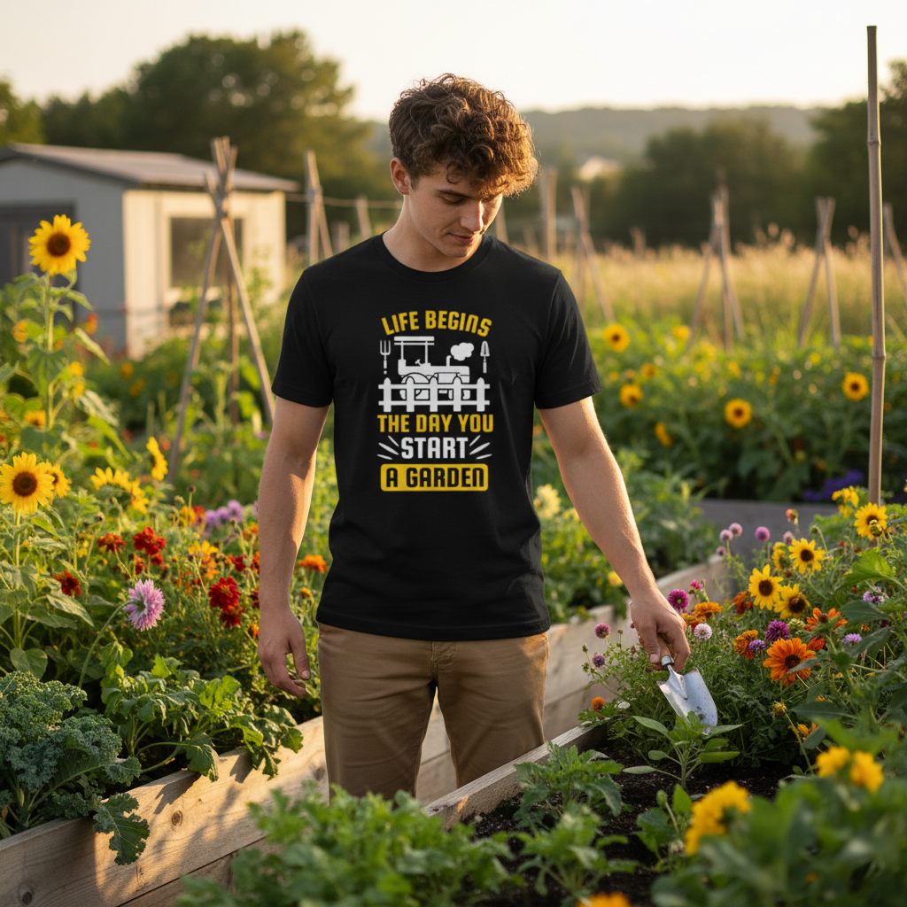 Unisex Gardening T Shirt With Quote Life Begins The Day You Start A Garden For Gardeners
