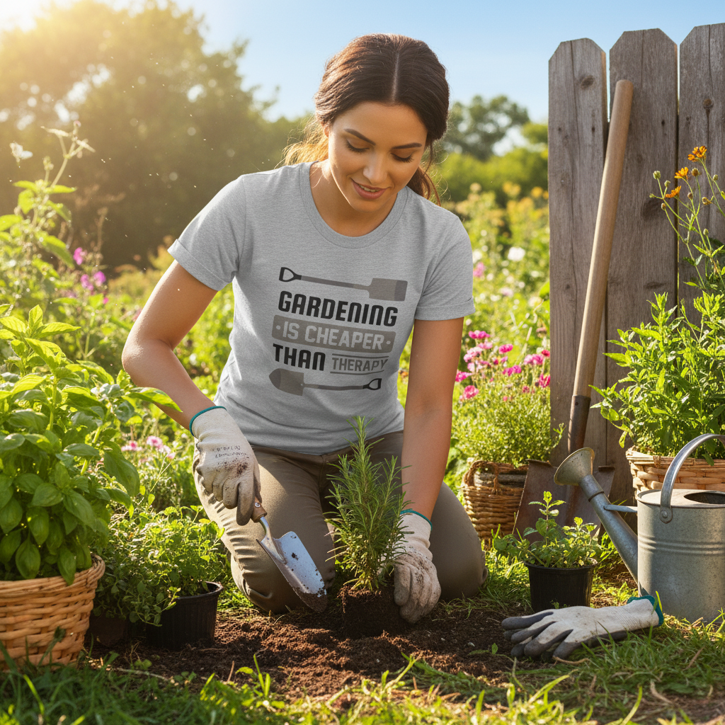 Gardening Is Cheaper Than Therapy T Shirt With Shovel Design For Garden Lovers Gift For Gardeners