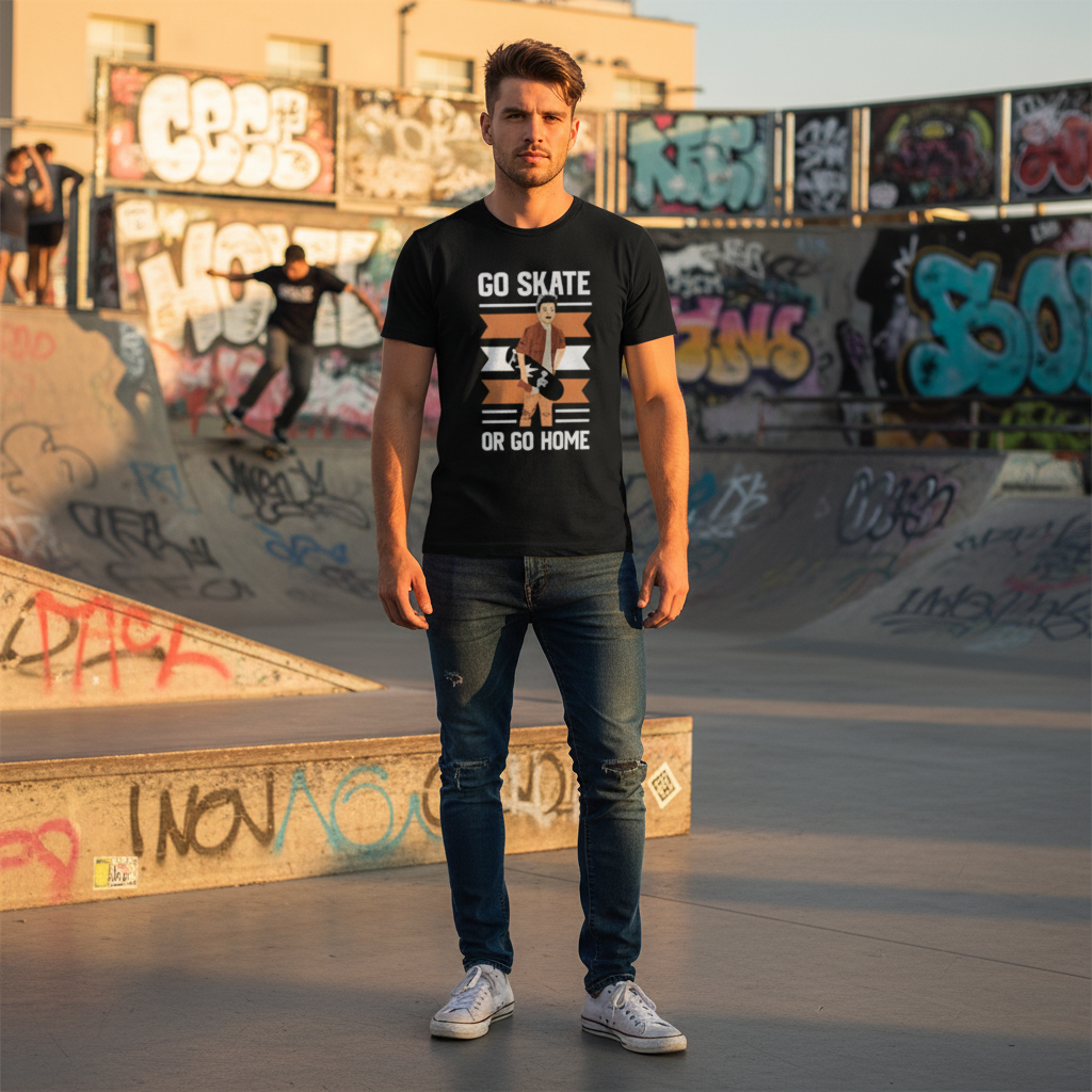 Go Skate Or Go Home Unisex Graphic T Shirt Featuring Skater Illustration For Streetwear Fans