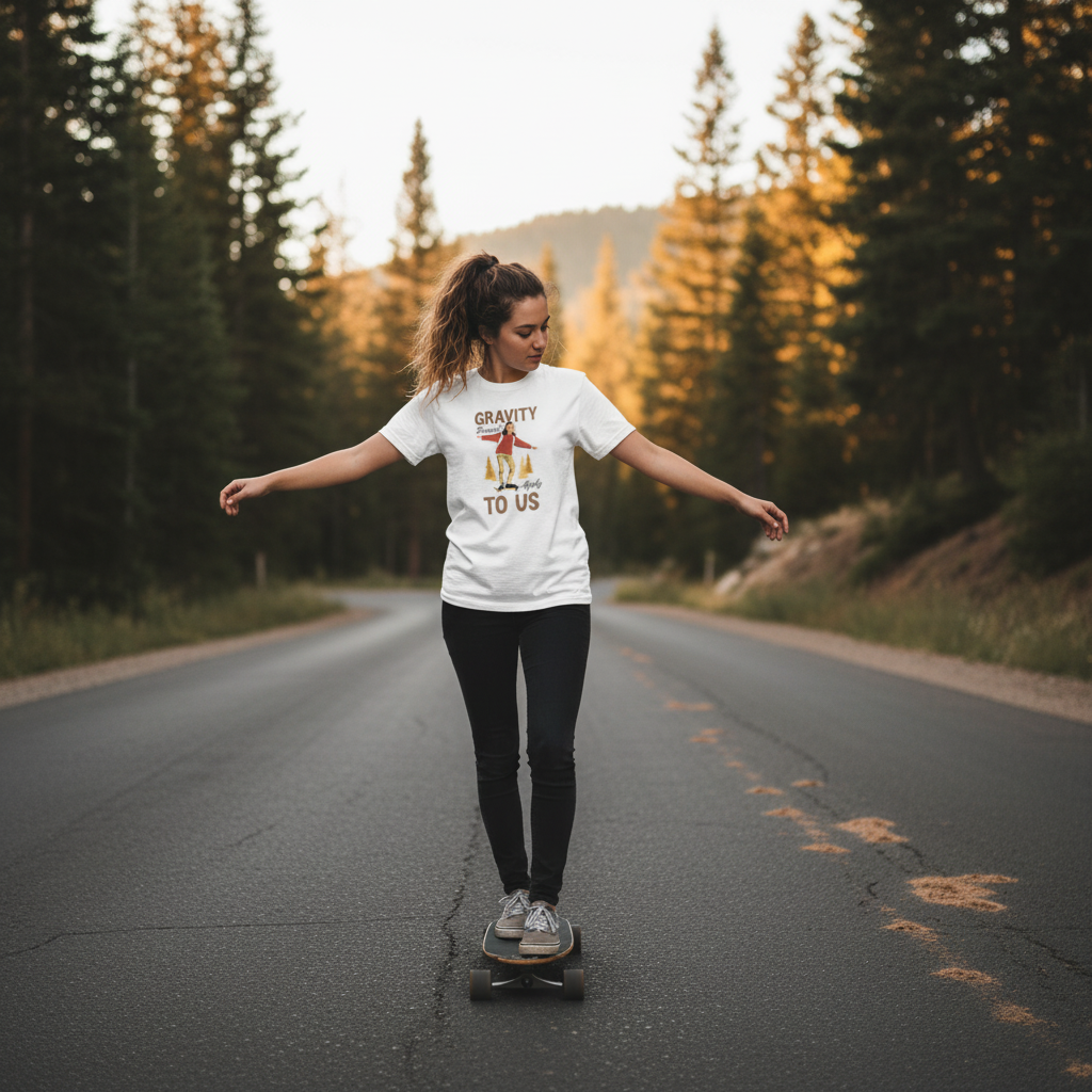 Unisex Skateboard Graphic Tee With Gravity Doesn’t Apply To Us Design For Everyday Wear