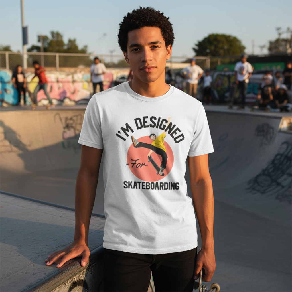 Unisex Skateboarding Graphic T Shirt Featuring Skater Illustration Over Circular Background