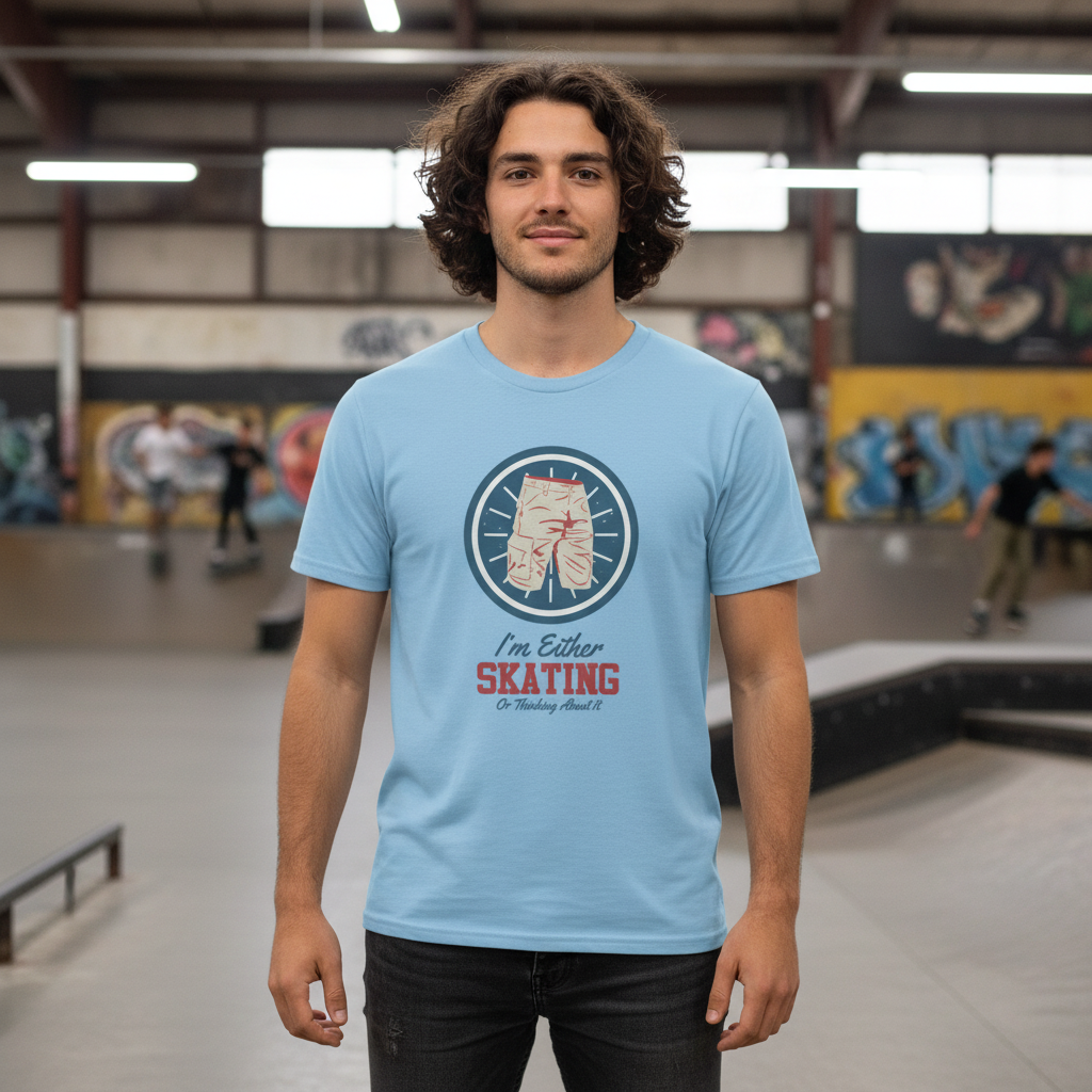 Unisex Skateboarding T Shirt With Circular Shorts Icon And Quote