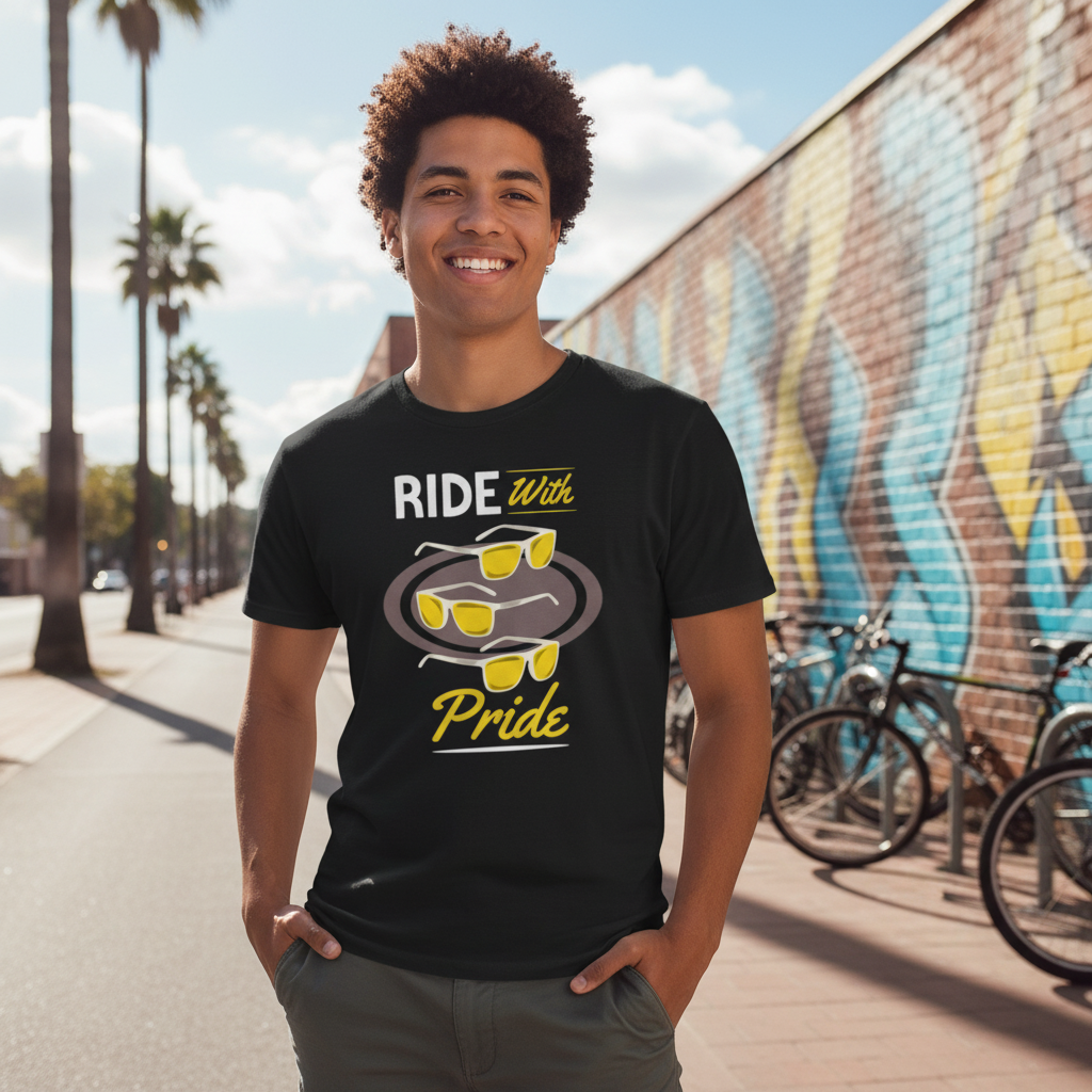 Ride With Pride Skateboard Graphic Unisex T Shirt Featuring Sunglasses Motif Casual Everyday Wear