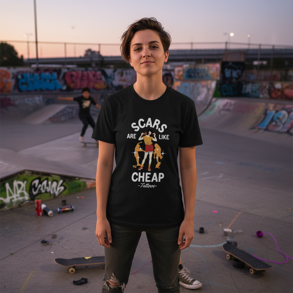 Unisex Graphic T Shirt With Scars Are Like Cheap Tattoos And Skateboard Art Urban Style