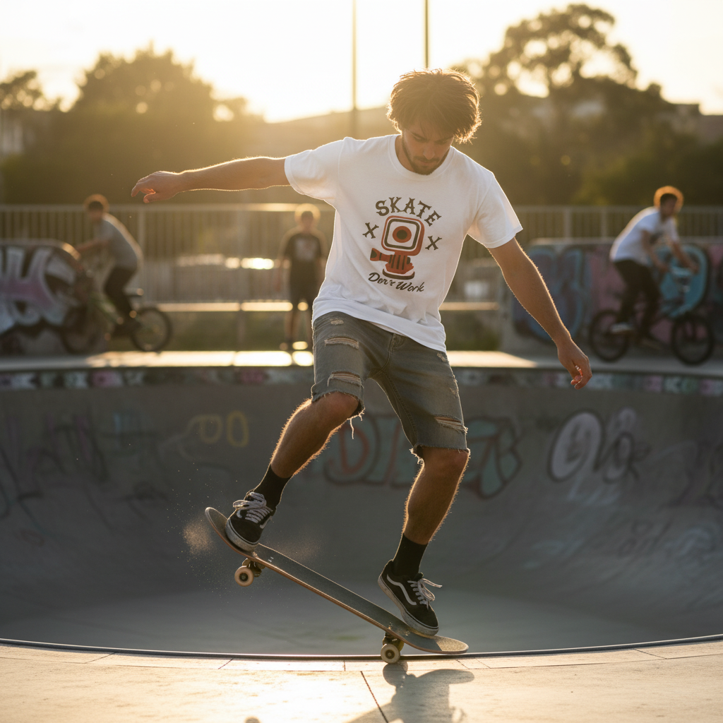 Skate Don't Work Graphic T Shirt Unisex Short Sleeve Tee With Red Camera Illustration Design