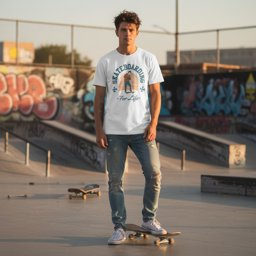 Skateboarding Graphic T Shirt For Men Women Unisex Casual Tee With Skateboarder Design