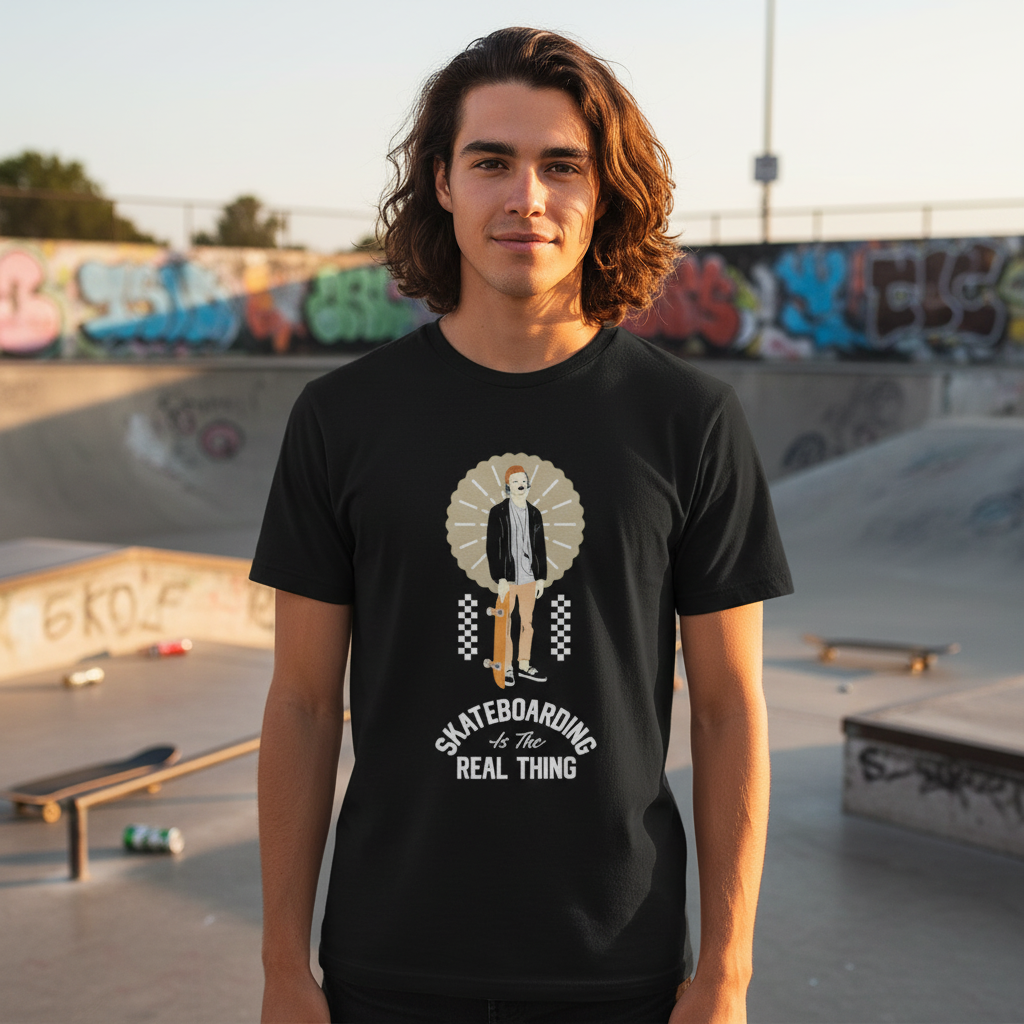 Unisex Skateboarding Graphic T Shirt With Skater Illustration And Skateboarding Is The Real Thing