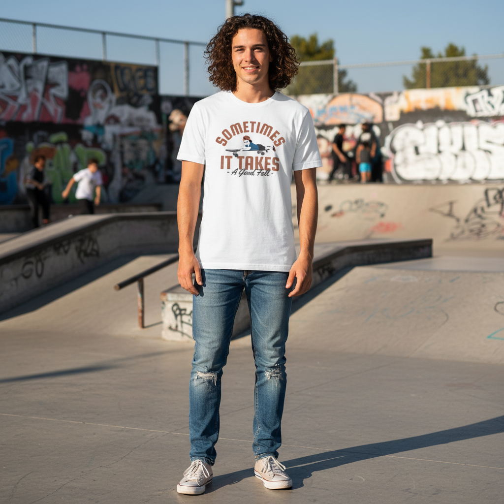 Sometimes It Takes A Good Fall Skateboard Graphic Tee For Unisex Short Sleeve Shirt