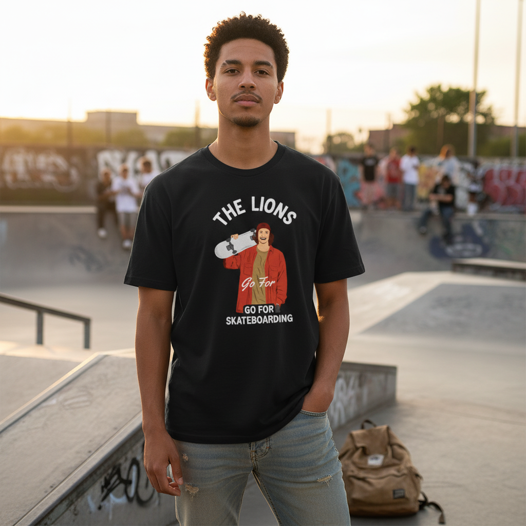 The Lions Go For Skateboarding Graphic Unisex T Shirt Featuring Rider Illustration