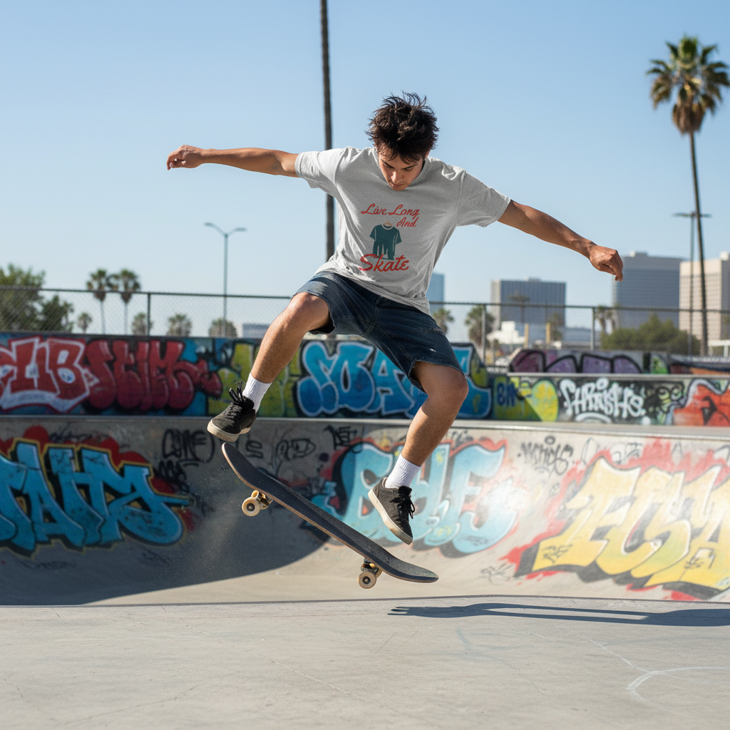 Live Long And Skate Graphic Tee Featuring Skateboarding Theme For Unisex Adults Casual Wear