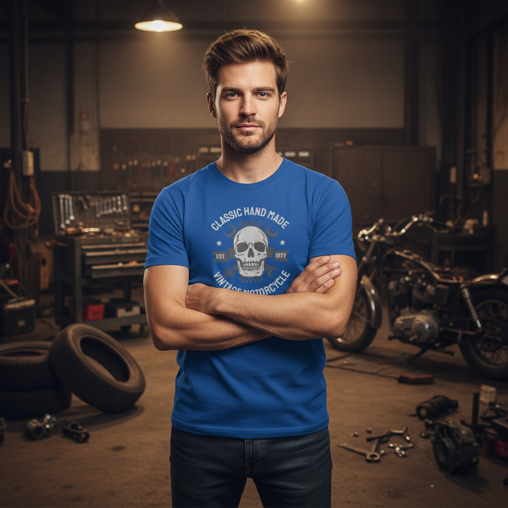 Vintage Motorcycle Skull Graphic T Shirt Unisex Classic Hand Made Est 1977 Design