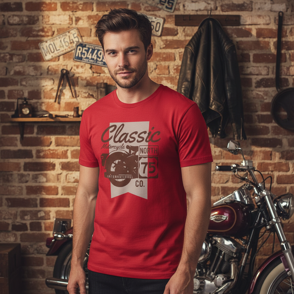 Classic Motorcycle Vintage Graphic Tee With Route 75 North Emblem Design For Men And Women