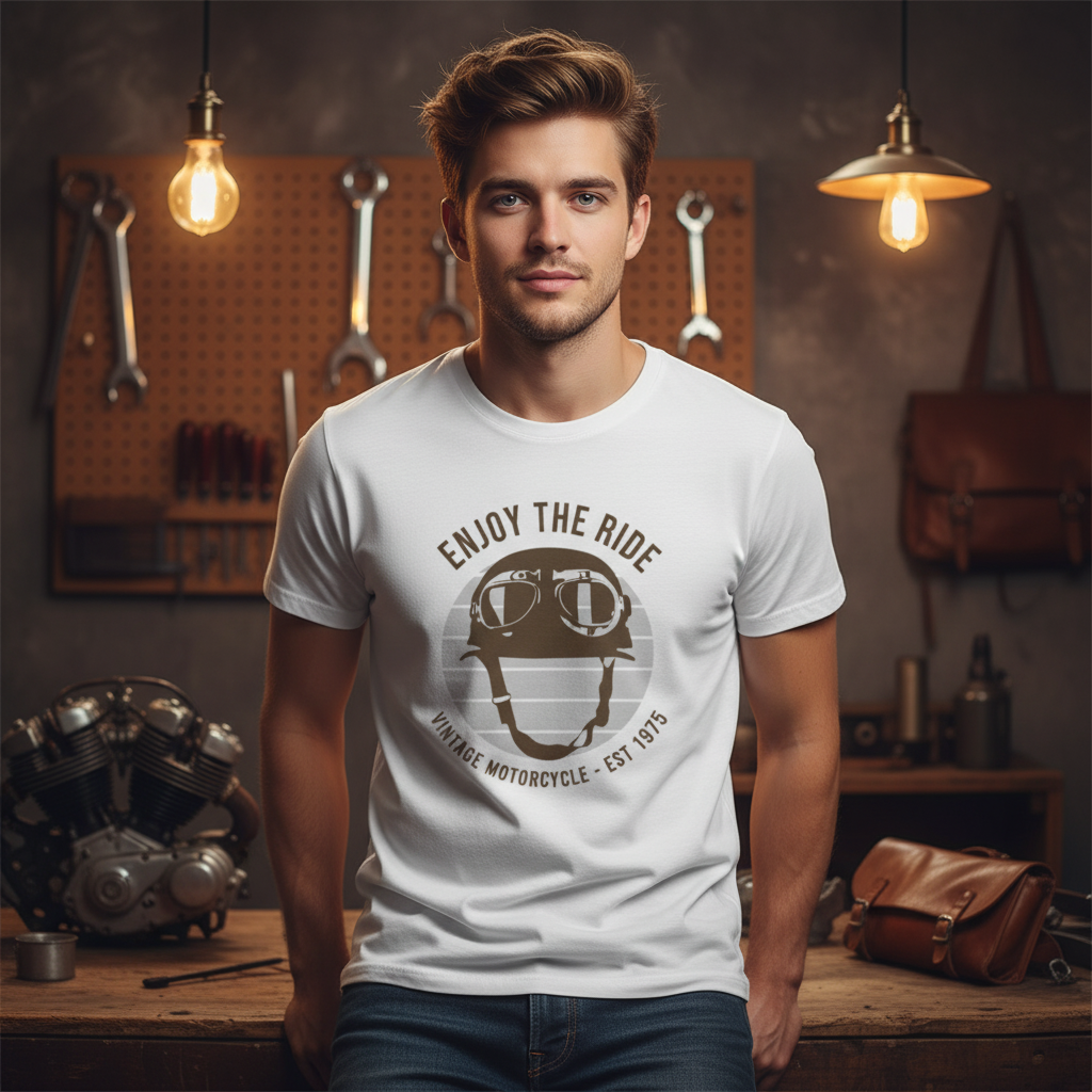 Unisex Vintage Motorcycle Helmet Graphic Tee