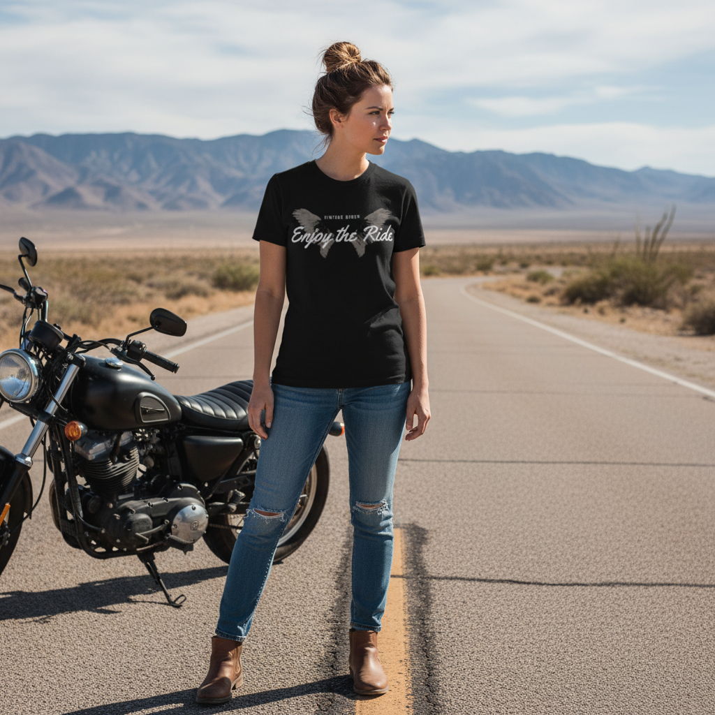 Unisex Motorcycle Wings Graphic T Shirt With Subtle Script Design Across The Chest