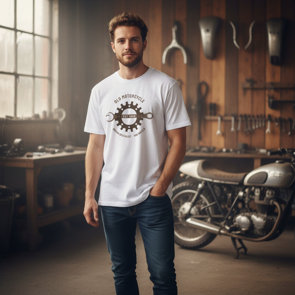 Old Motorcycle Gear Graphic T Shirt Unisex Vintage Repair Specialist Two Wheels Est 1985 Design