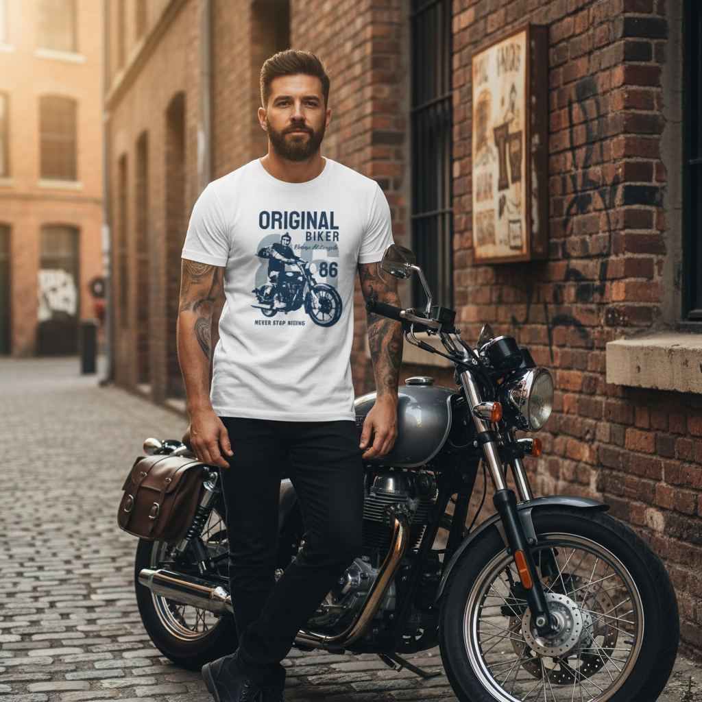 Original Biker Vintage Motorcycle Graphic Tee Unisex Never Stop Riding 86 Design