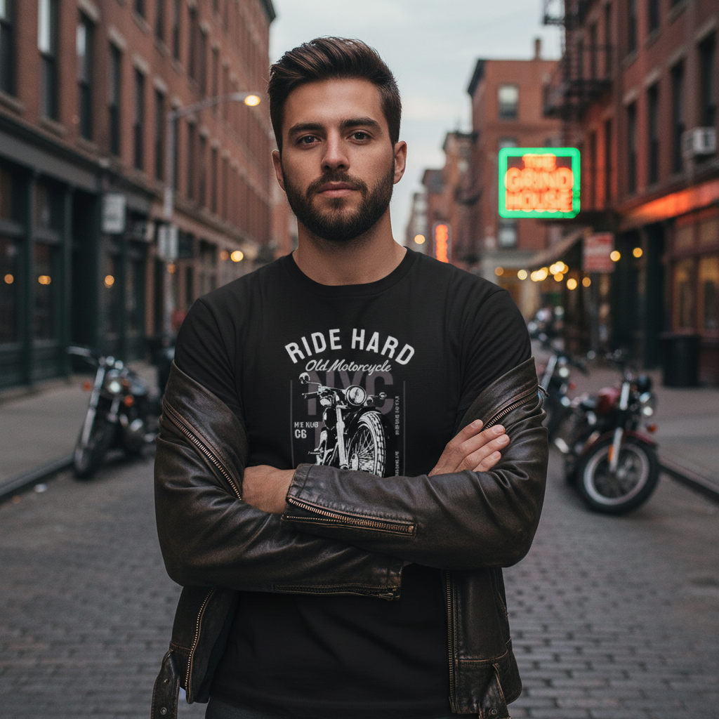 Unisex Motorcycle Graphic Tee With Vintage Bike Print And NYC Design For Riders Everywhere