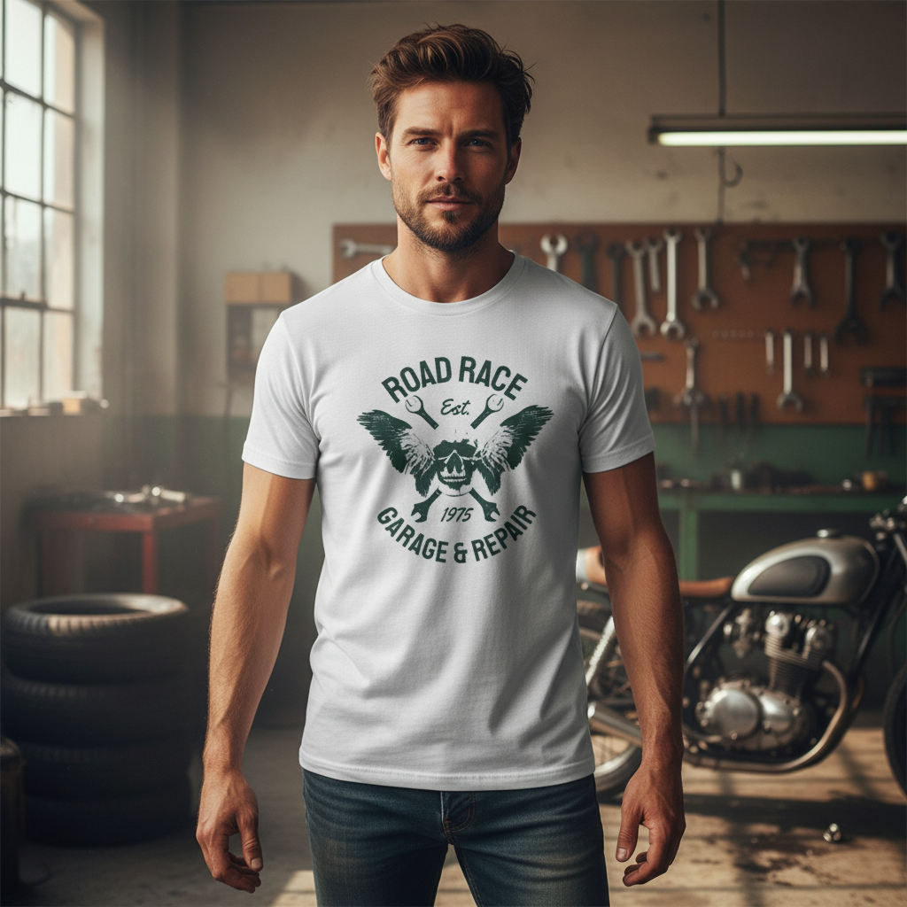 Unisex Road Race Est 1975 Wings And Skull Graphic T Shirt