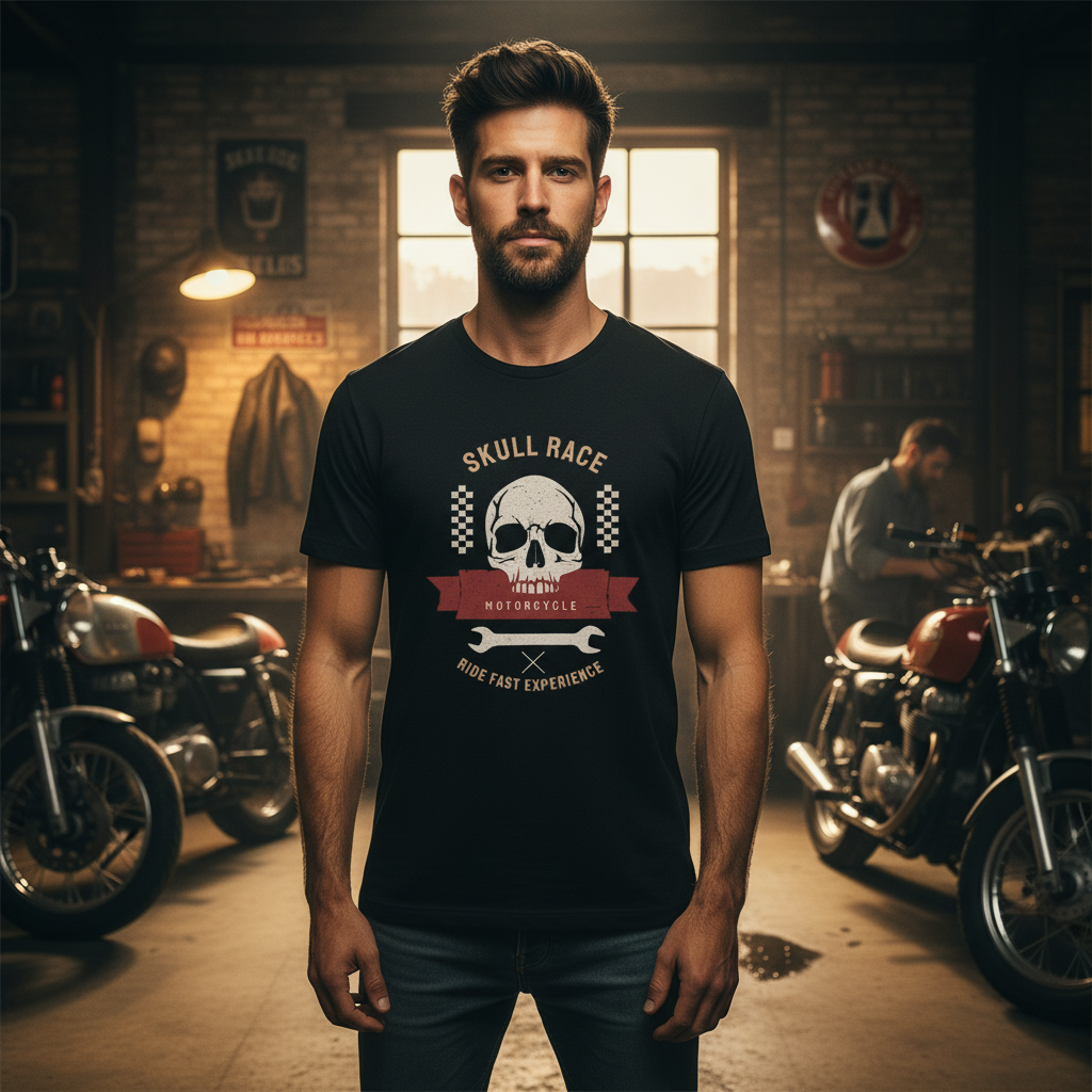 Unisex Skull Race Motorcycle Graphic Tee