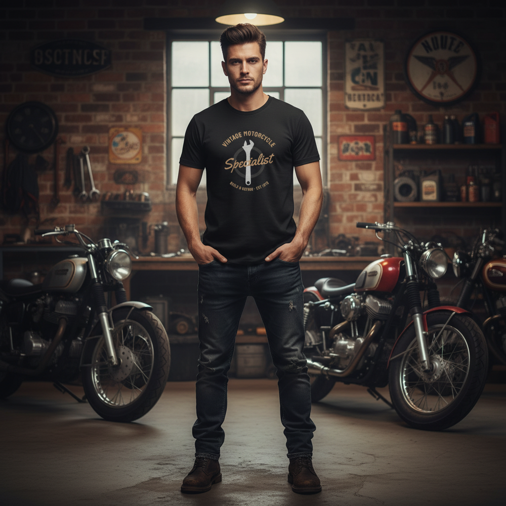 Vintage Motorcycle Specialist Graphic Tee For Enthusiasts Build And Repair Est 1975
