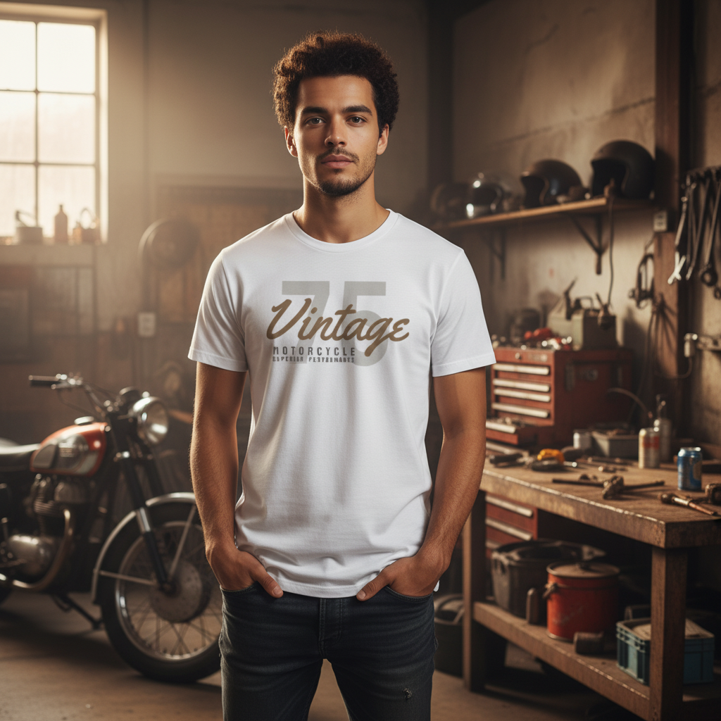 Vintage 75 Motorcycle Graphic T Shirt Unisex Casual Tee With Retro Design And Classic Style