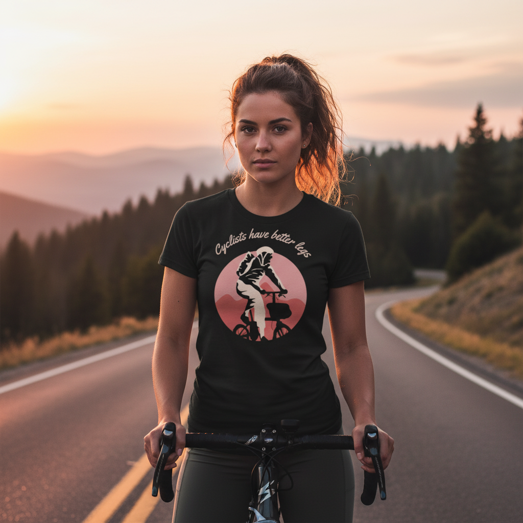 Unisex Cyclist Illustration T Shirt With Sunset Circle Background For Biking Enthusiasts