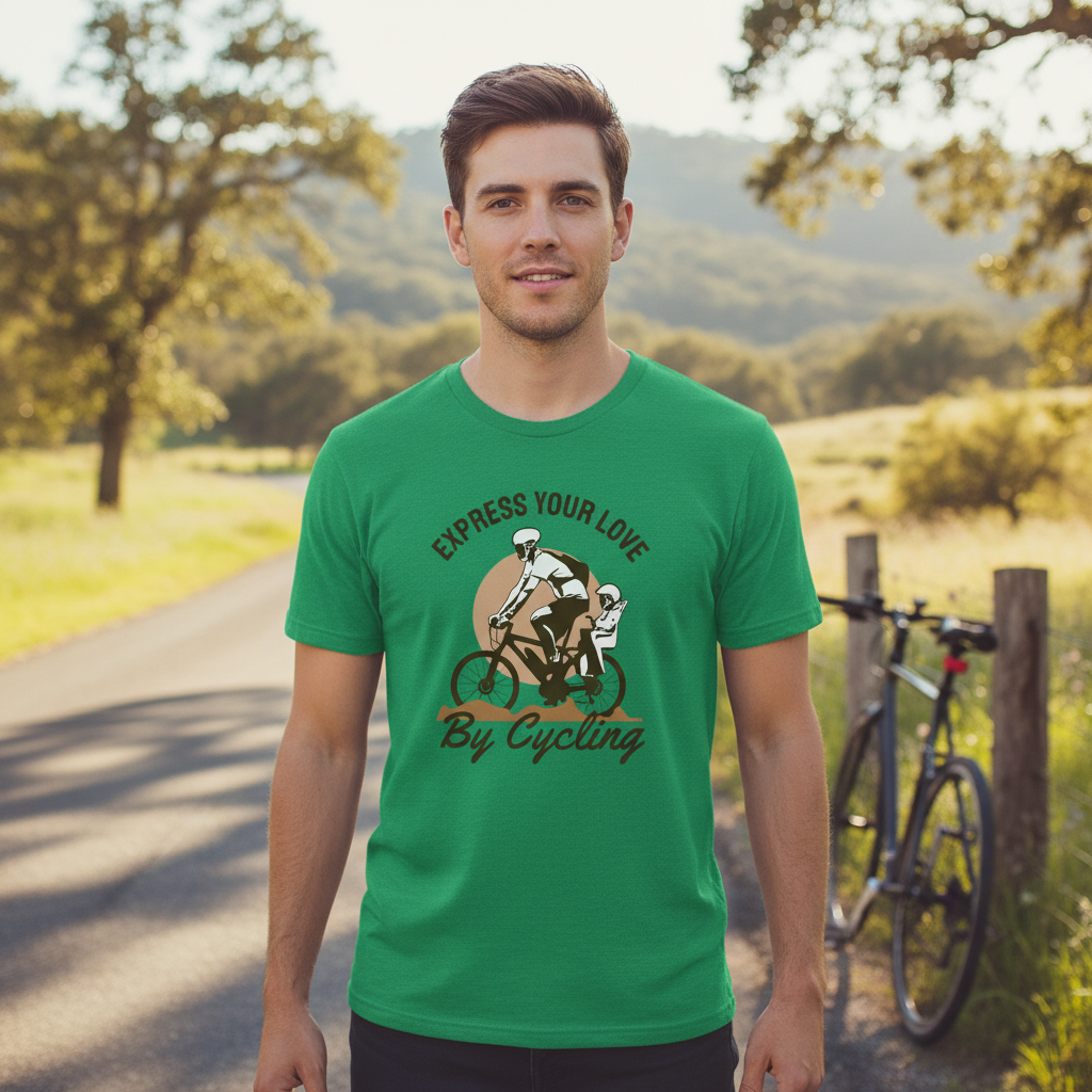 Express Your Love By Cycling Unisex Graphic Tee With Bike Rider And Child Design