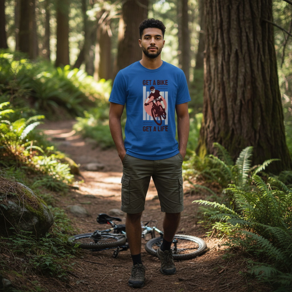 Unisex Bike Graphic Tee With Get A Bike Get A Life Message And Cycling Illustration