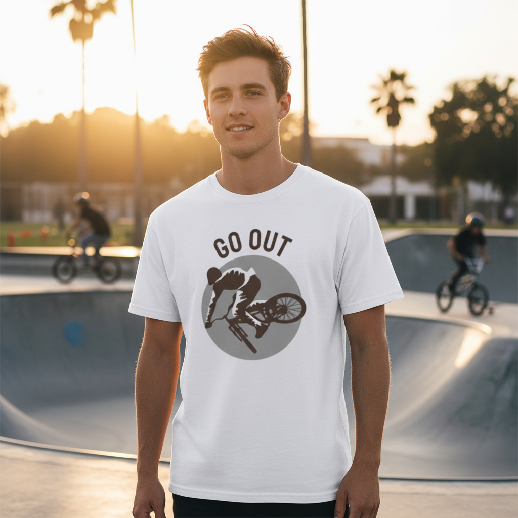 Go Out Mountain Biking Graphic Unisex T Shirt With Circular MTB Illustration For Outdoor Enthusiasts