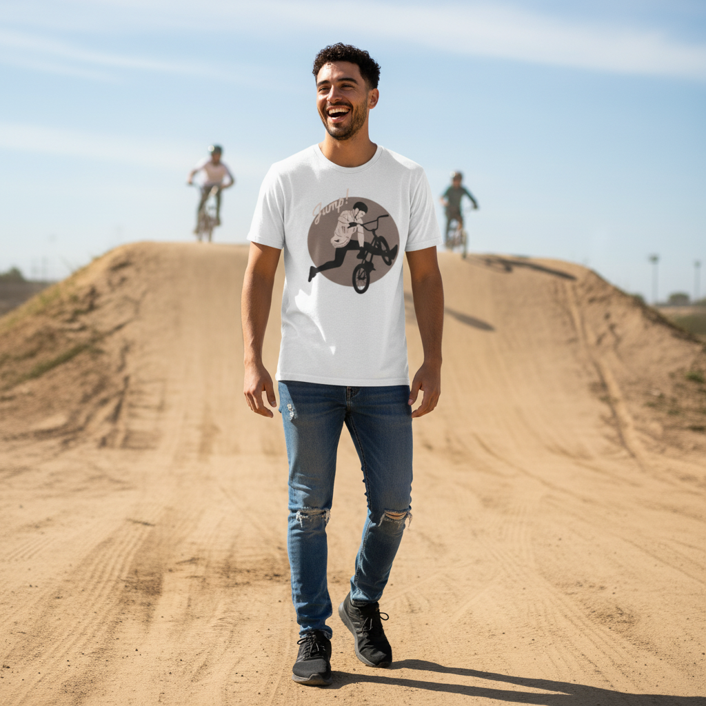 Unisex Bike Jump Graphic T Shirt With Circular Design Artwork For Bicycle Enthusiasts