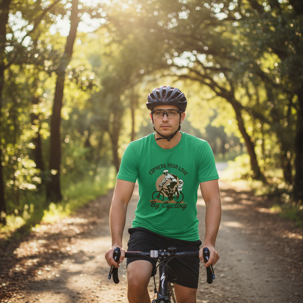 Express Your Love By Cycling Unisex Graphic Tee With Bike Rider And Child Design