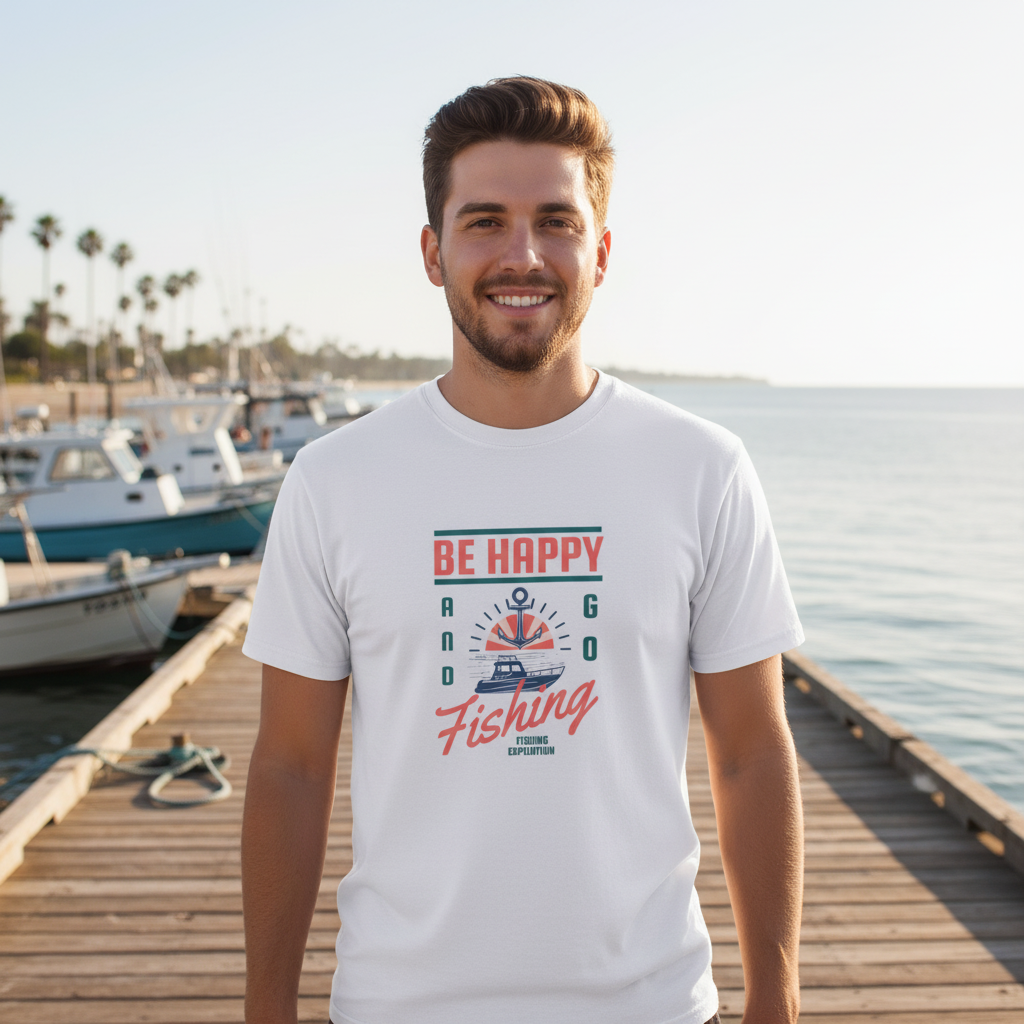 Be Happy And Go Fishing Expedition Graphic T Shirt For Men Women Unisex Short Sleeve Tee