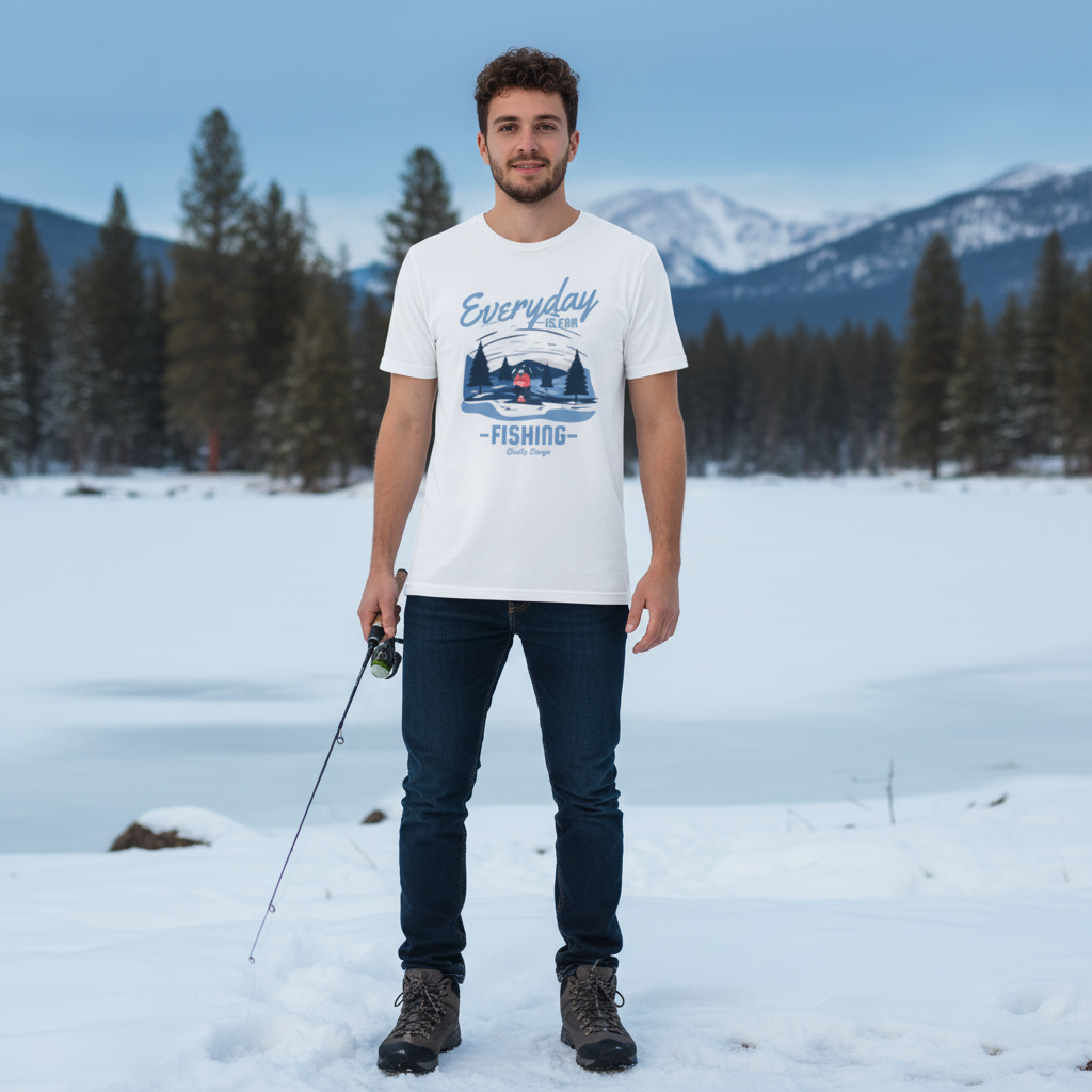 Unisex Fishing Graphic T Shirt With Scenic Forest River Design And Everyday Is For Fishing