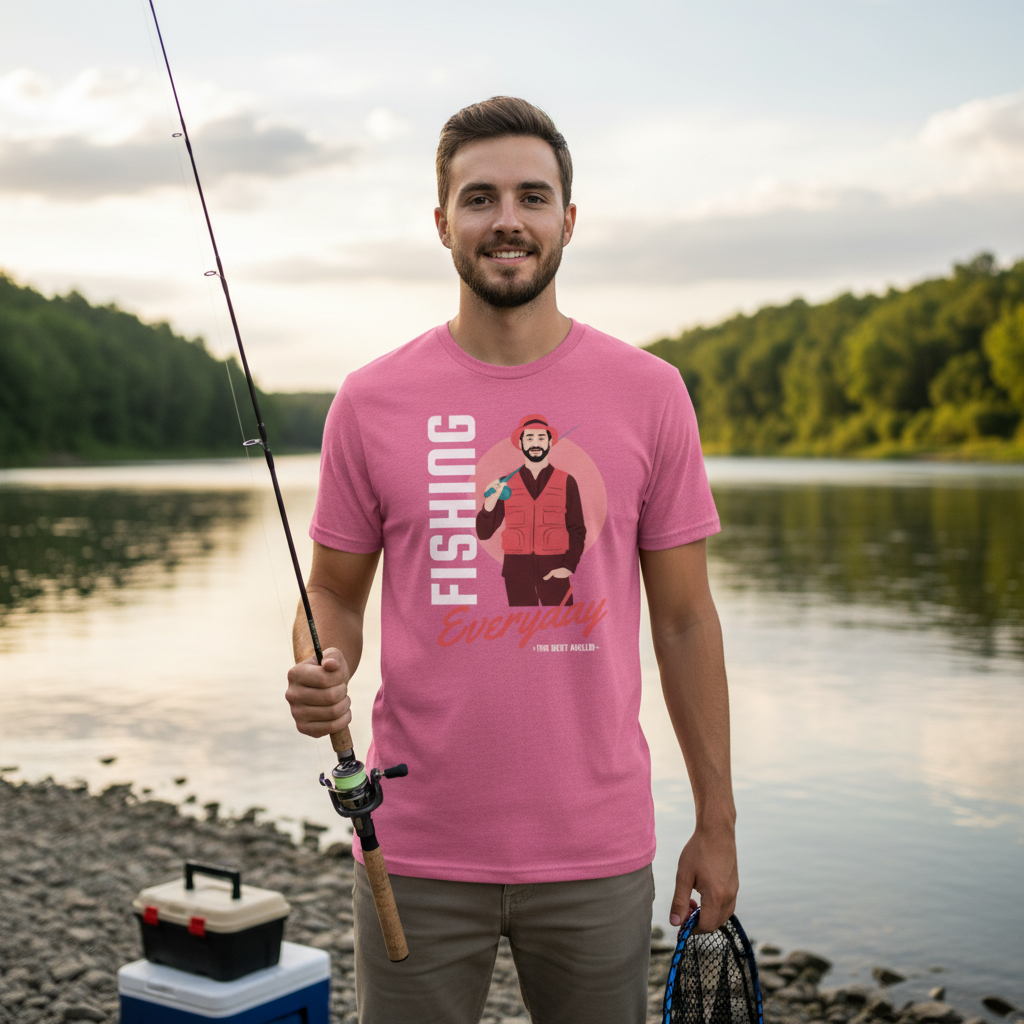 Everyday Fishing Angler Graphic Unisex Tee With Outdoor Scene And Bold Typography