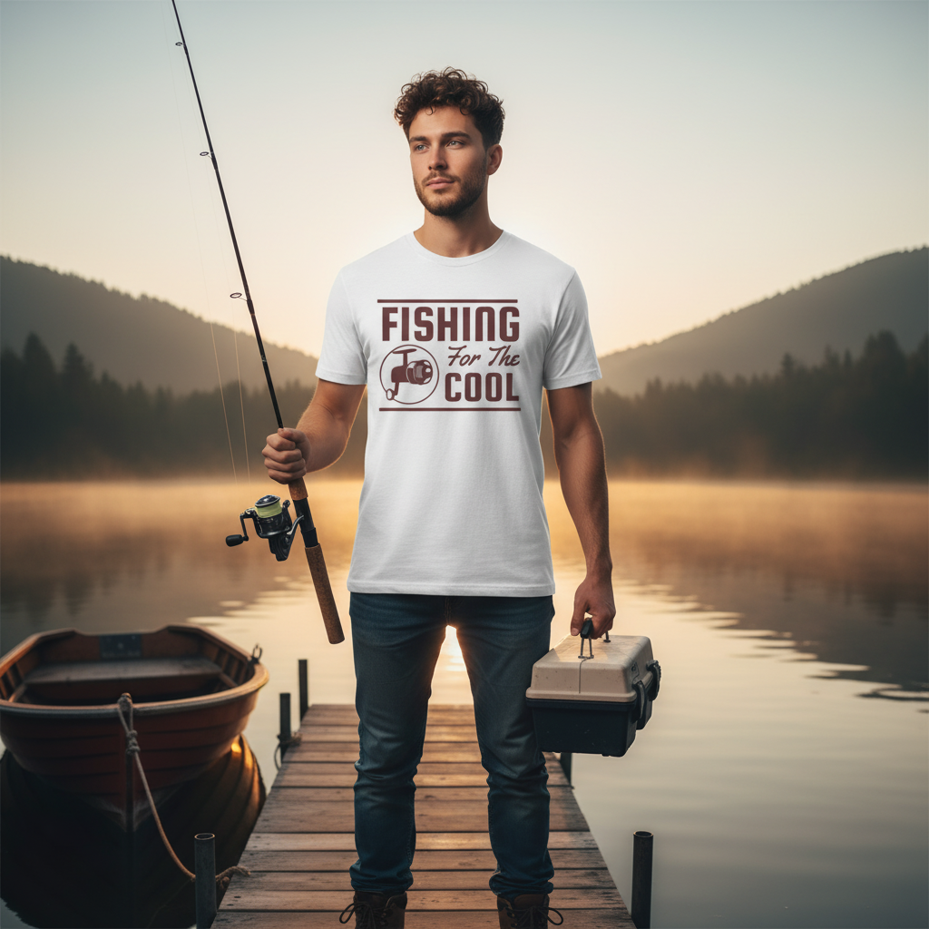 Fishing For The Cool Tee With Vintage Reel Icon For Outdoors And Casual Attire Everyday Wear