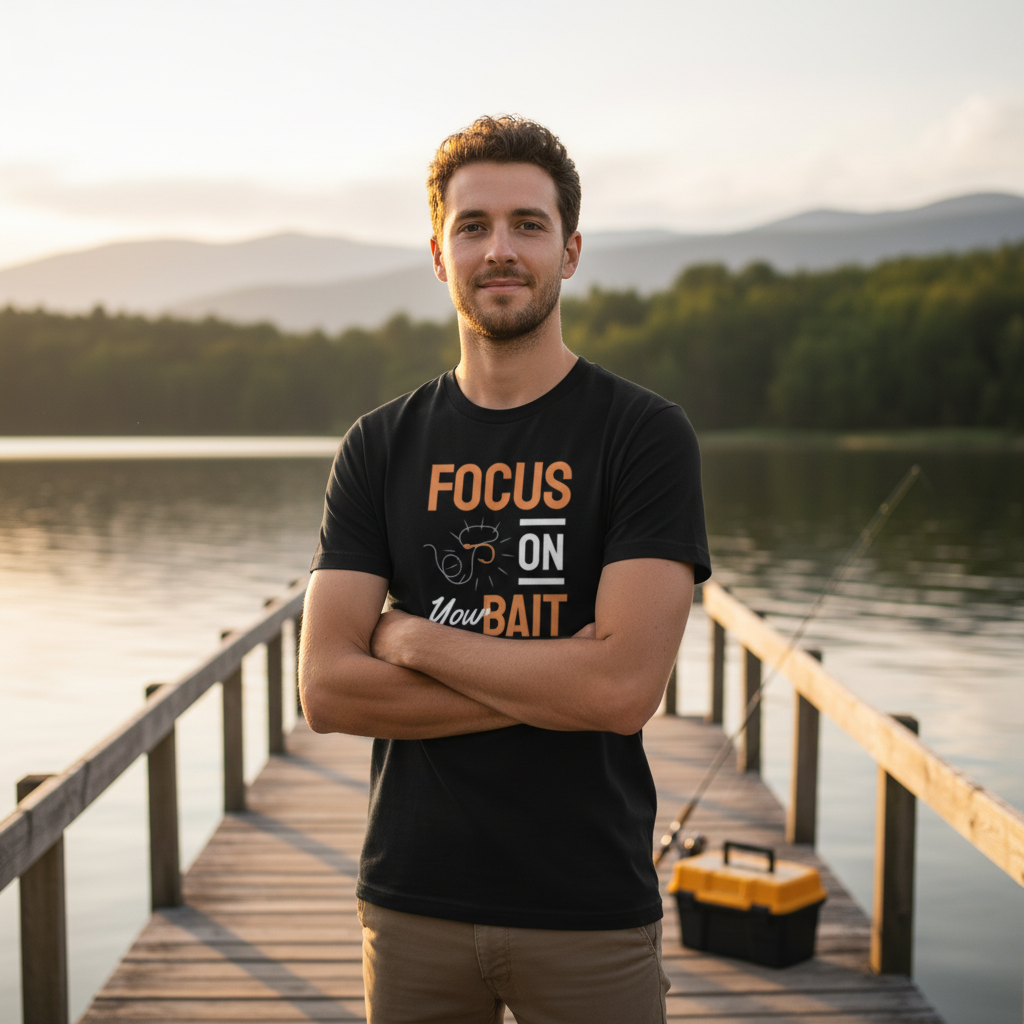 Unisex Fishing T Shirt With Focus On Bait Graphic For Anglers And Outdoor Lovers