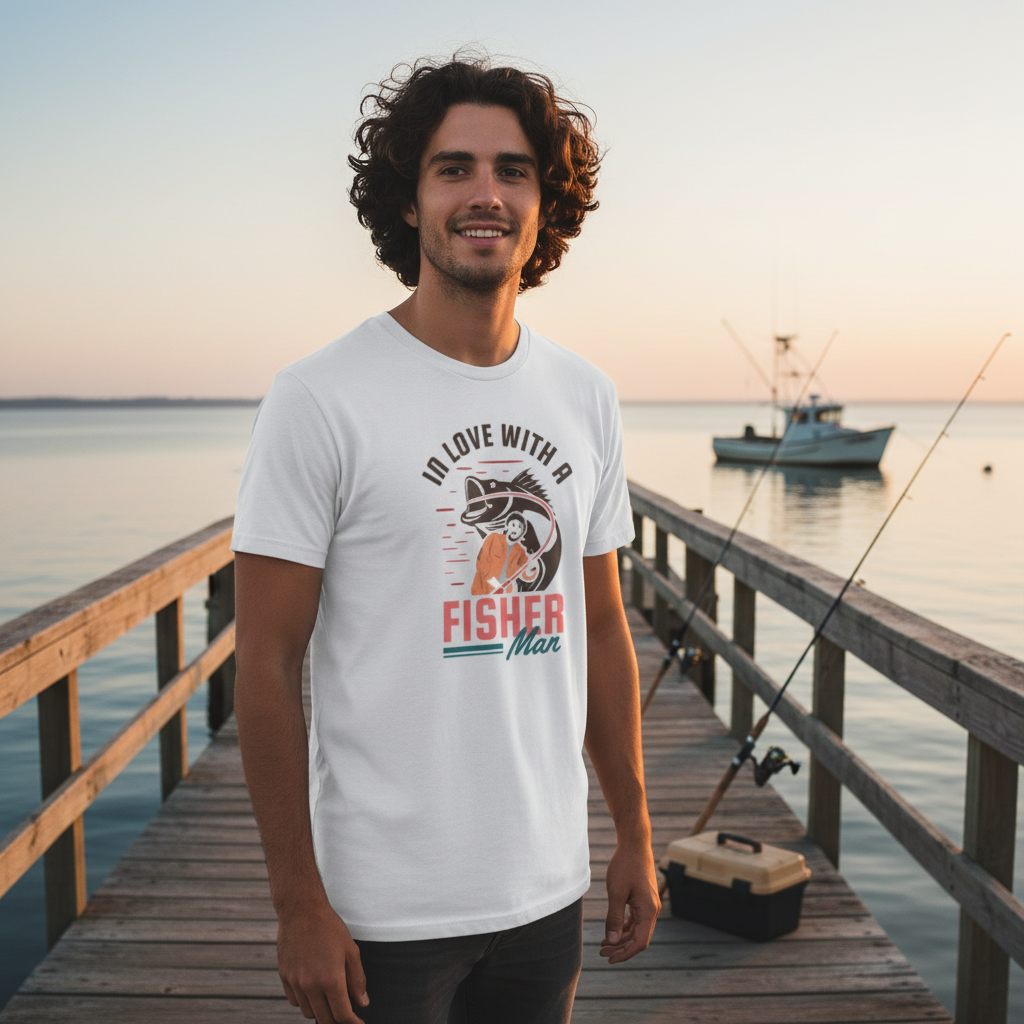 Unisex Fishing Graphic Tee With I'd Love With A Fisher Man Illustration And Retro Styling