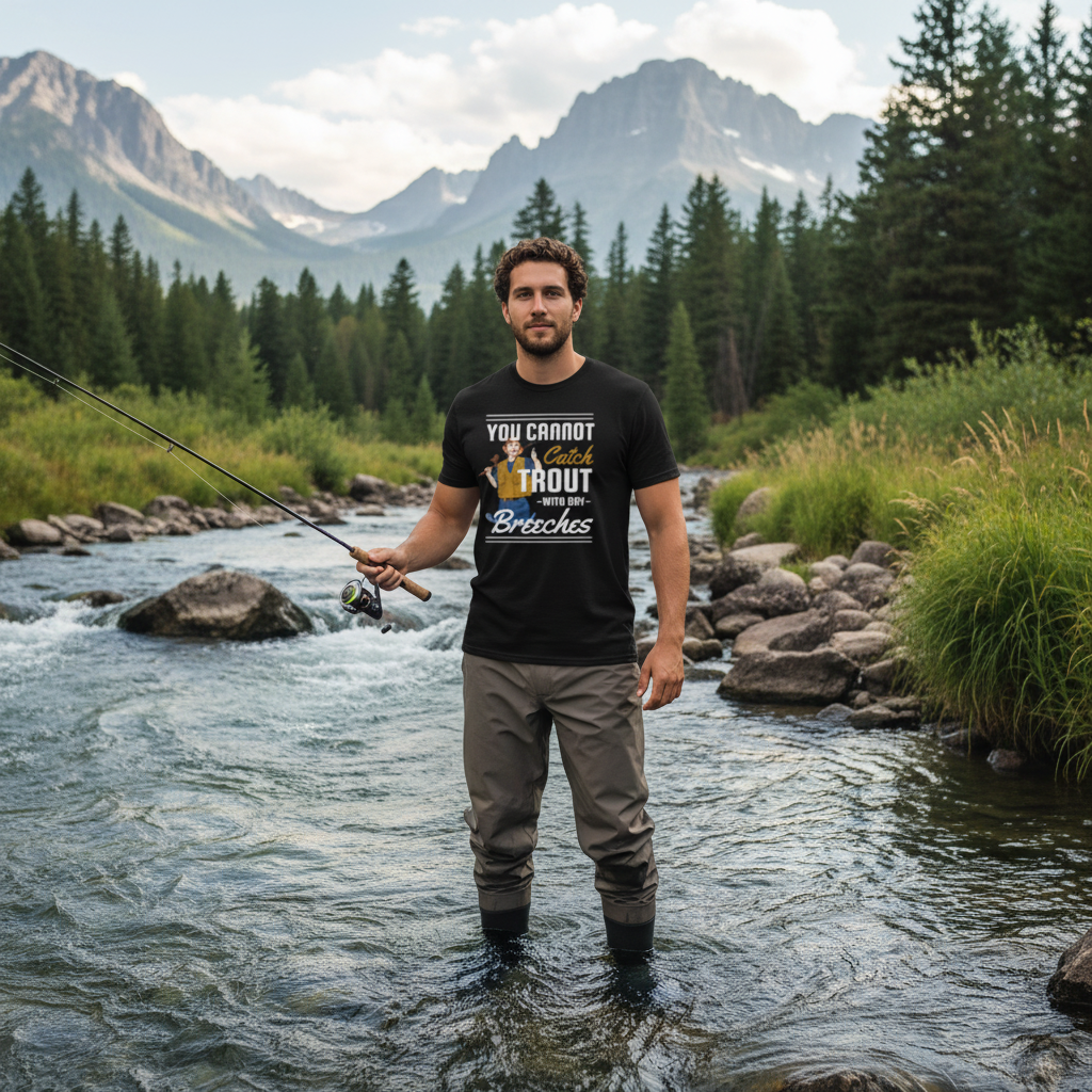Unisex Fishing T Shirt With Graphic You Cannot Catch Trout With Dry Breeches Quote And Fisherman Illustration