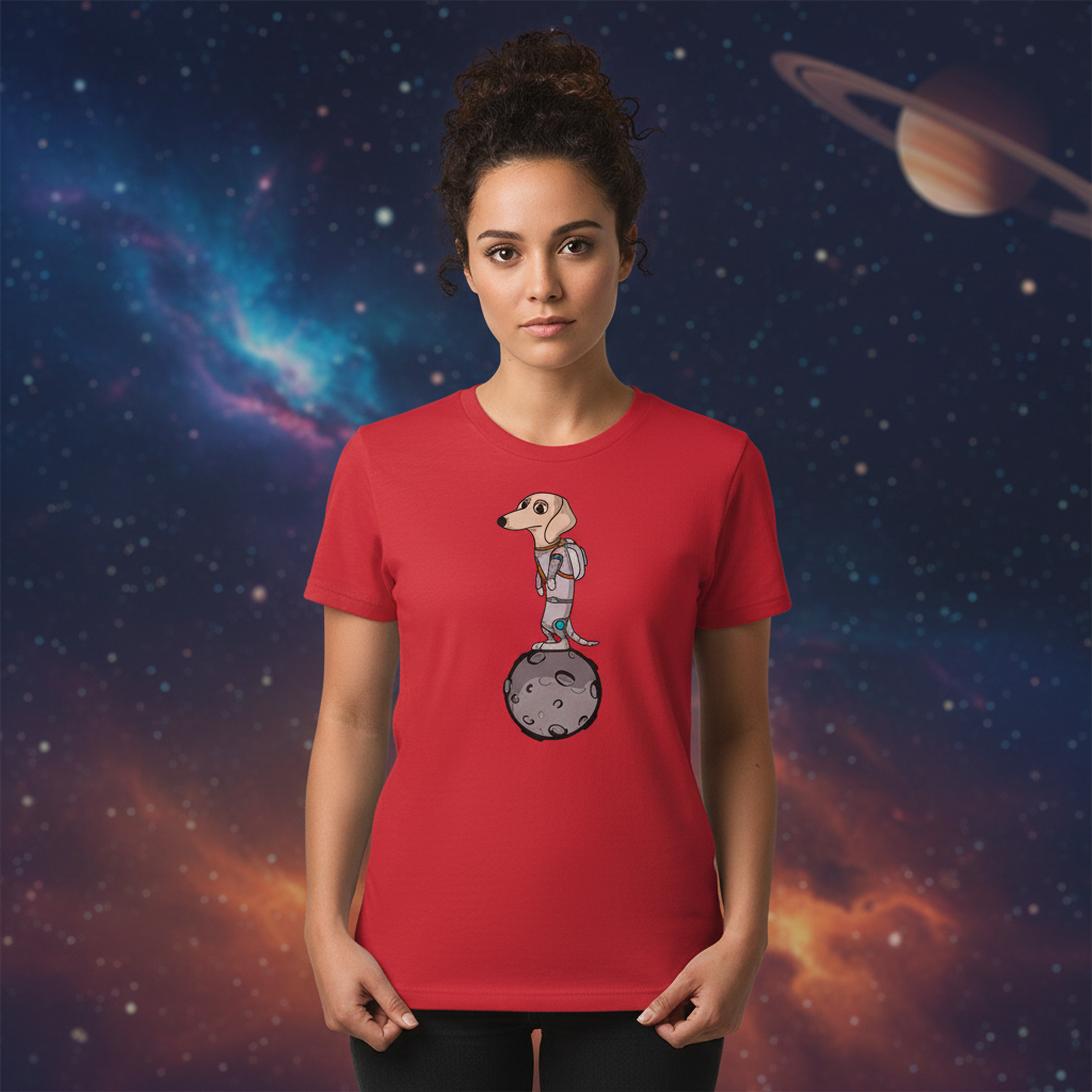 Unisex Space Dog Astronaut Standing On the Moon Graphic T Shirt With Cartoon Style Illustration