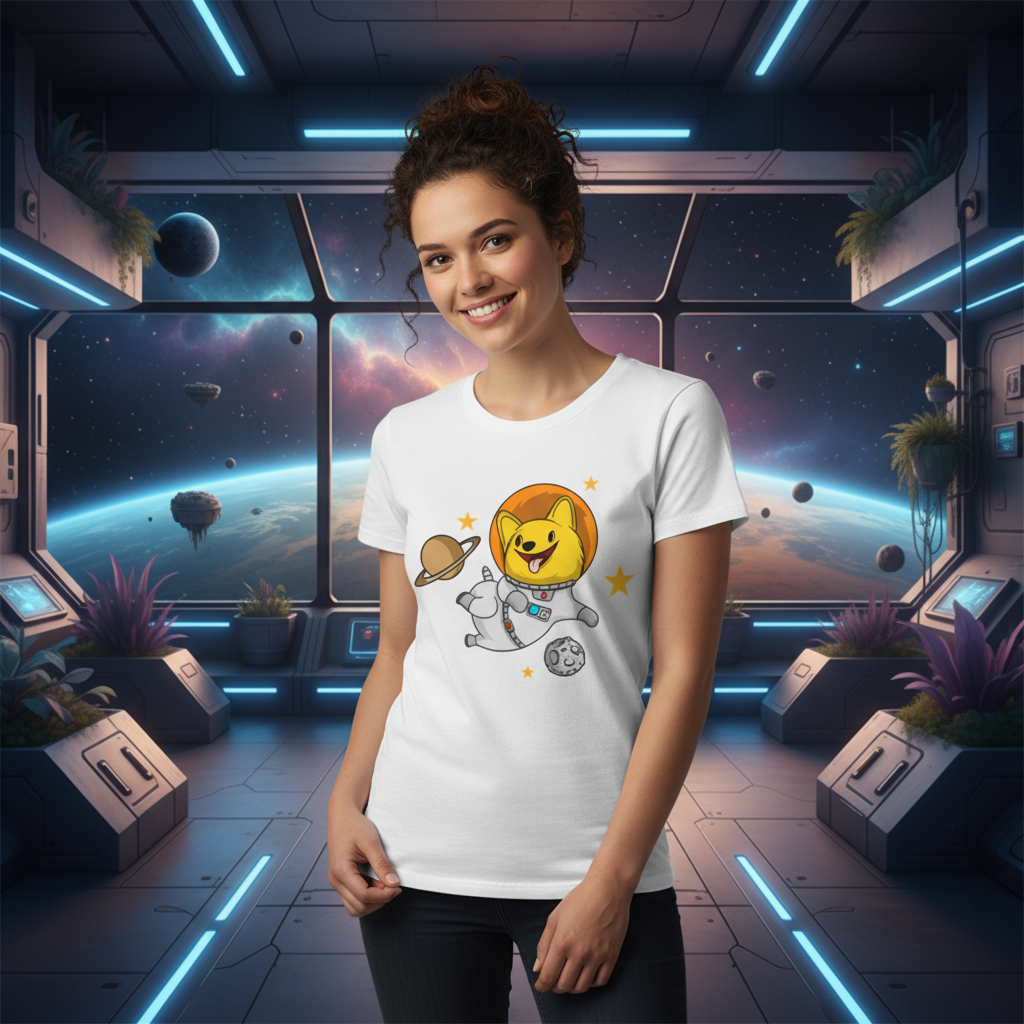 Space Dog Astronaut Graphic T Shirt For Unisex Adults And Kids Cosmic Design Tee