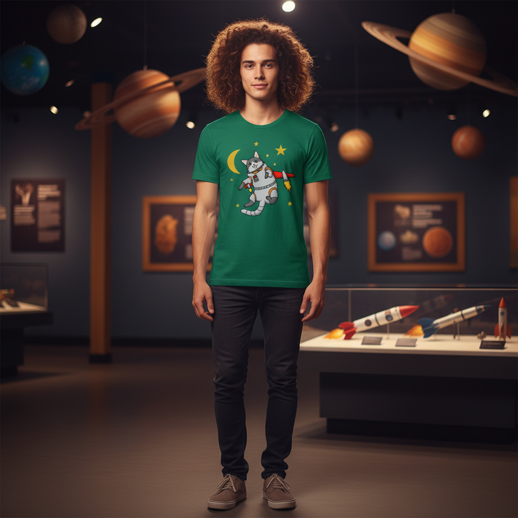 Space Animals Cat Astronaut Graphic Tee For Men Women Unisex Cute Space Travel Cartoon Outfit Gift