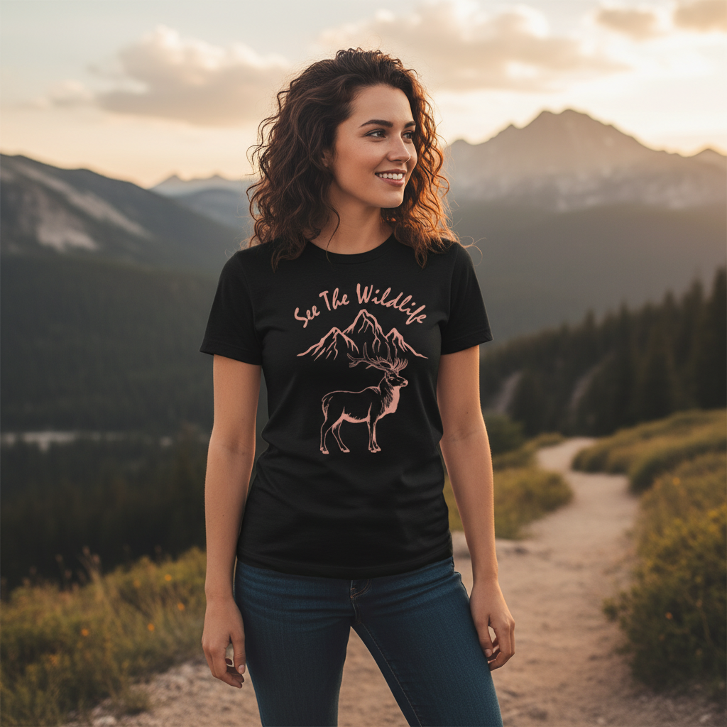 Unisex Wildlife Mountain Elk Graphic T Shirt Featuring See The Wildlife Design For Outdoor Enthusiasts