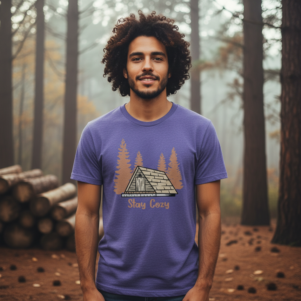 Camping Tent Graphic T Shirt For Outdoors Enthusiasts Stay Cozy Forest Scene Tee