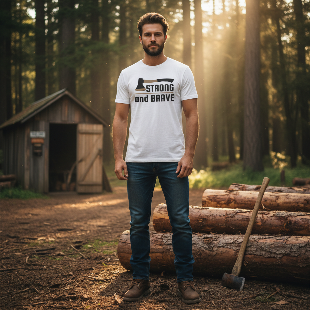 Strong and Brave Outdoor Axe Graphic T Shirt for Unisex Outdoor Enthusiasts and Casual Wear