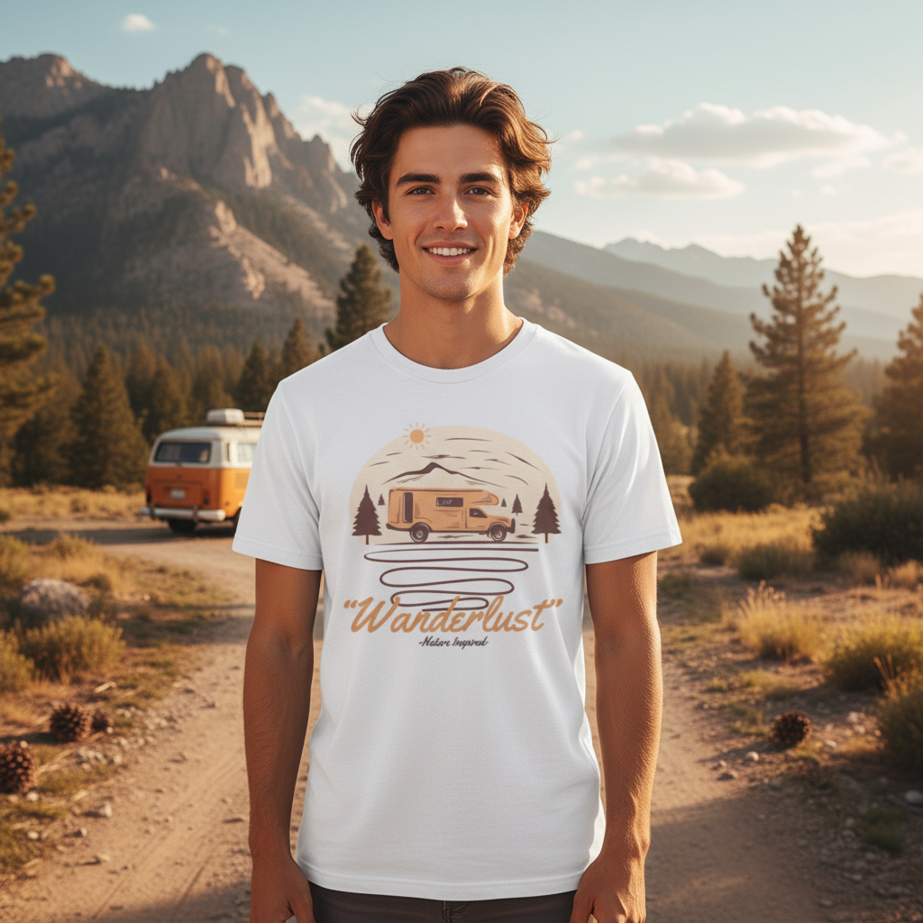 Wanderlust Camper Van Graphic T Shirt For Outdoor Enthusiasts