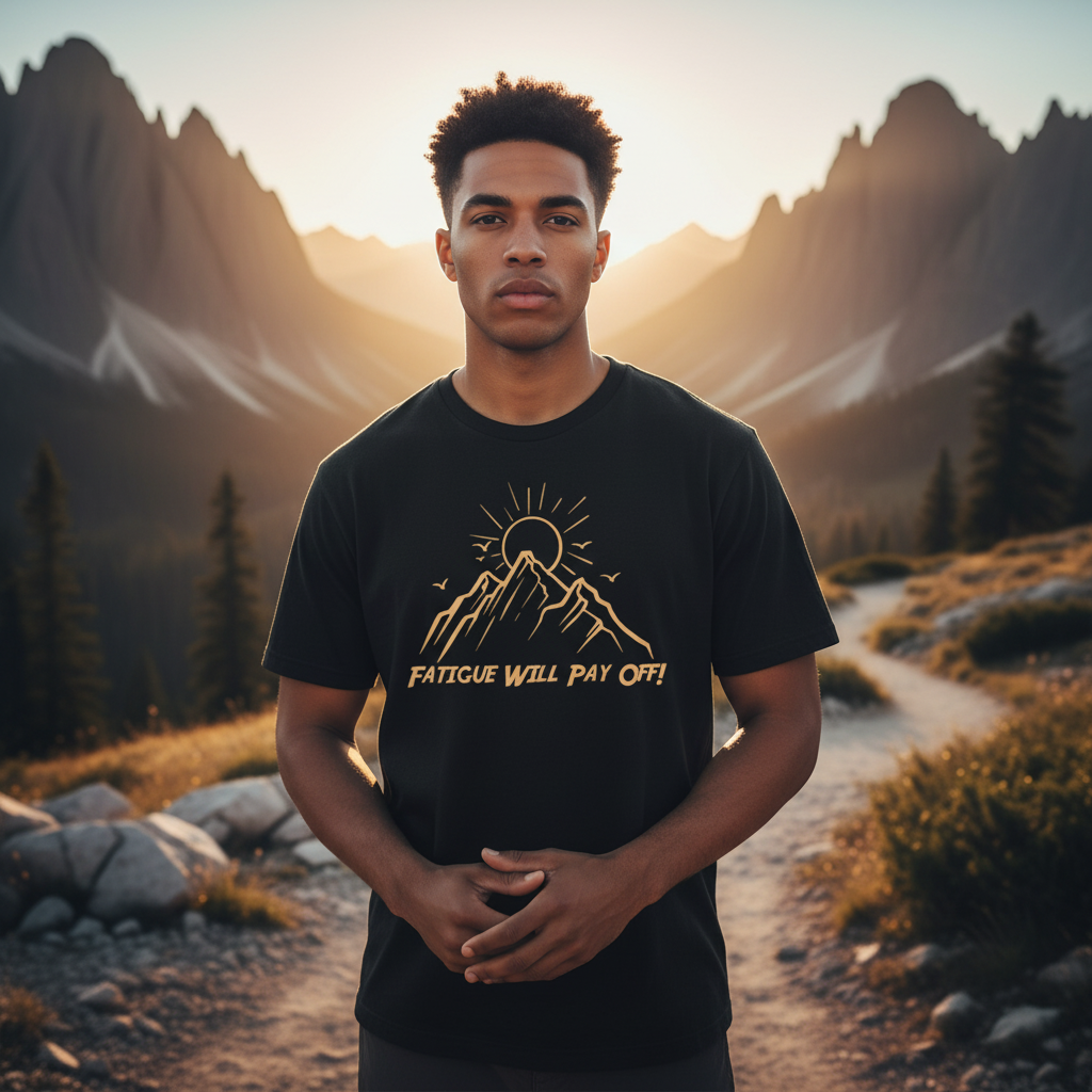 Unisex Outdoor Mountain Sunrise Graphic T Shirt With Sun Peaks And Flying Birds Design