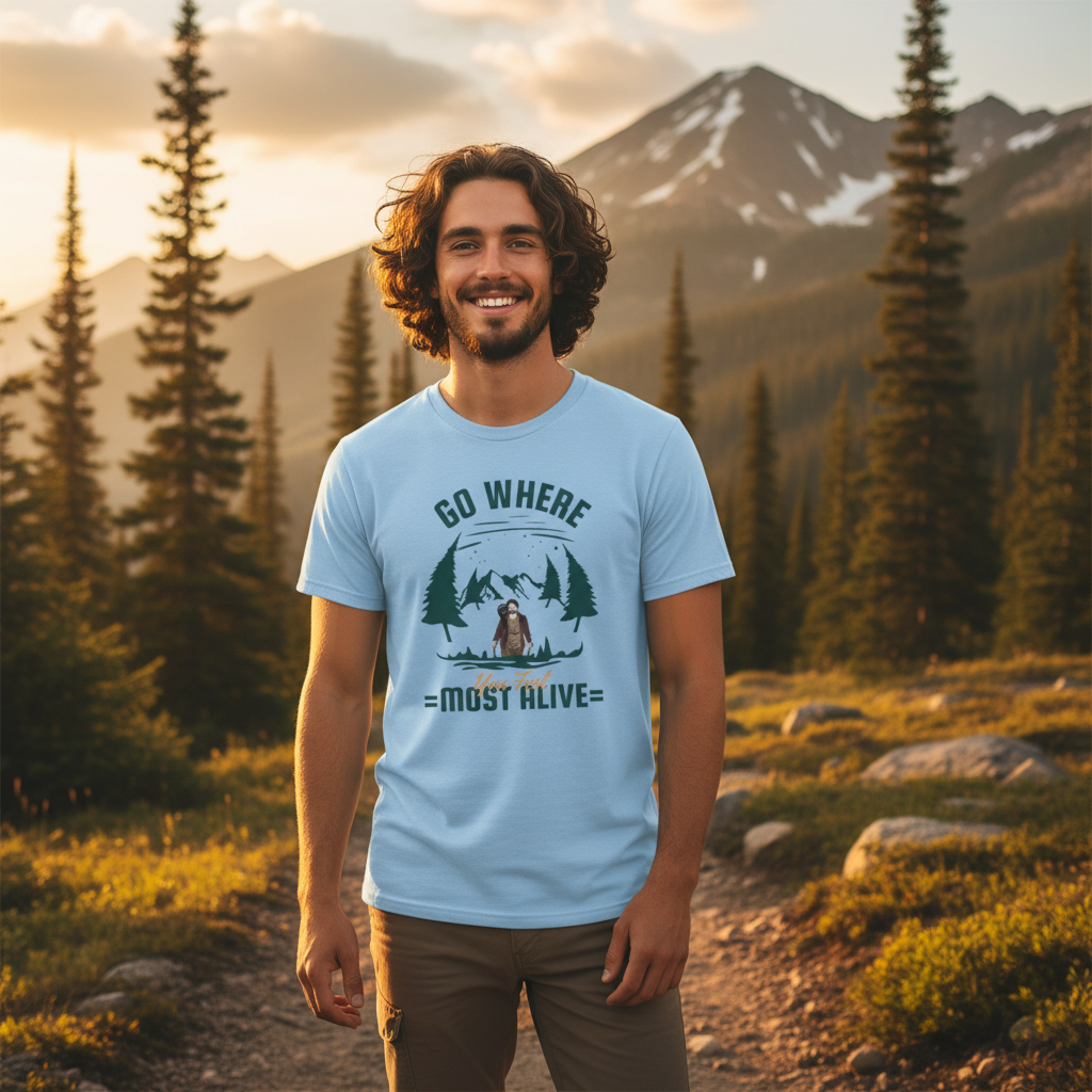 Go Where You Feel Most Alive Adventure Scene Graphic Tee For Outdoor Enthusiasts