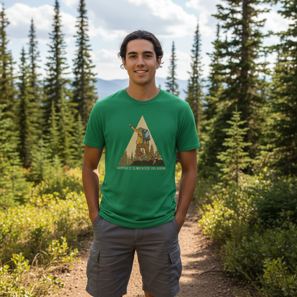 Unisex Hiking Graphic Tee For Outdoor Enthusiasts With Triangle Mountain Landscape Design Edition