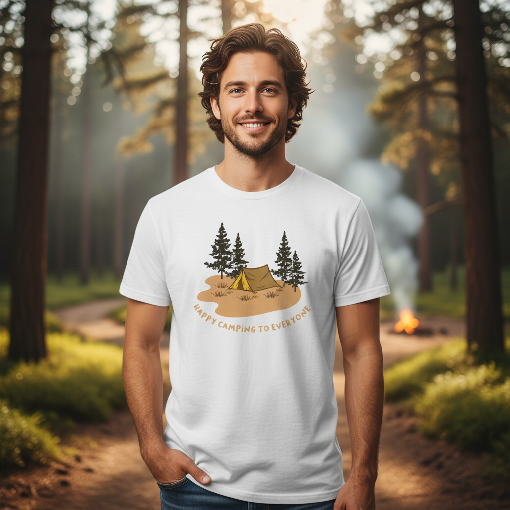 Unisex Outdoor Camping T Shirt With Tent And Pine Trees Graphic For Adventures And Hiking